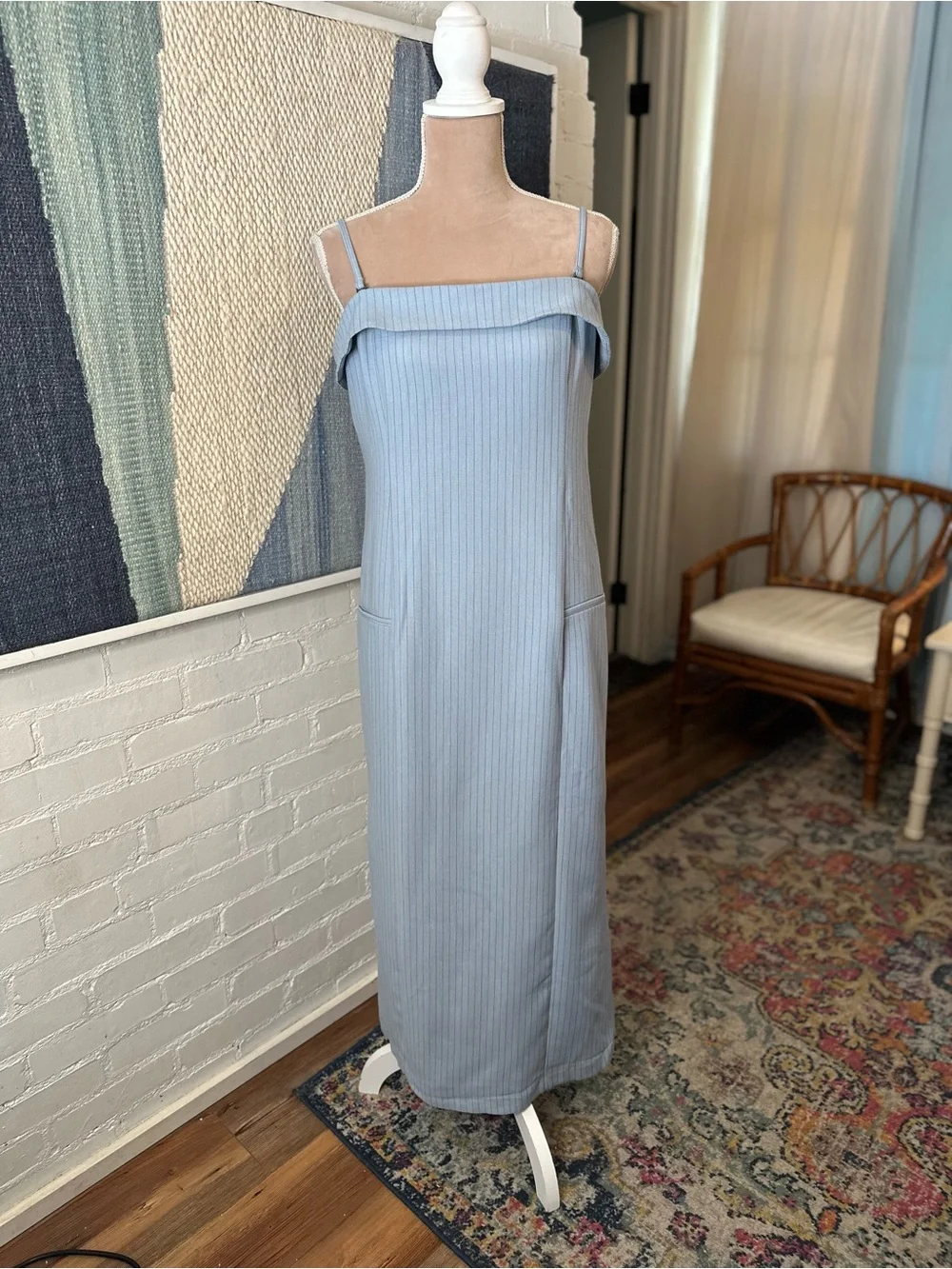 Abercrombie & Fitch Blue Pin Stripe Bodycon Midi Dress